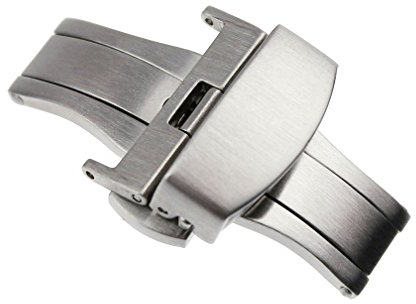 RECHERE 18mm Silver Brushed Matte Push Button Butterfly Deployment Clasp For Leather Watch band Strap