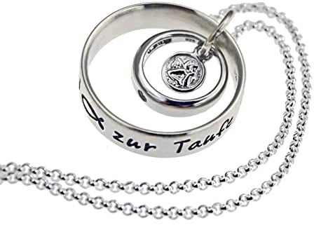 Personalisierter Taufring und Kette aus Silber mit Gravur Schutzengel, handmade