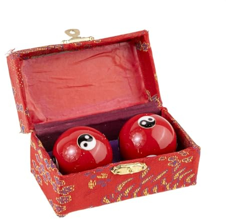 lachineuse - Rotes Qi-Gong-Kugeln Set Yin-Yang - Chinesische Anti-Stress-Kuglen aus Emaille ⌀ 45 mm - Zen-Entspannungs-Geschenkset - Asiatisches Objekt Japan China Deko Feng Shui - Farbe Rot