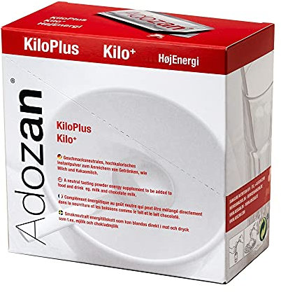 Adozan Kilo+ Weight Gainer | Hochkalorisches Mass Energie Pulver für Gewichtszunahme & Regeneration | bei Mangelernährung, Untergewicht & Rekonvaleszenz | Ohne Zucker & Geschmack | 10 g (20er Pack)