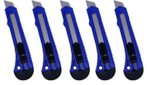 kör4u - 5 coltelli per moquette, ideali per lavori di taglio, bricolage, hobby e fai-da-te, con lame da 18 mm multiuso, coltello Stanley, coltello giapponese