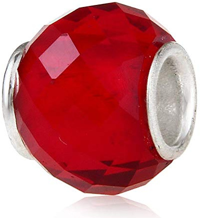 Breloque en verre de Murano en argent sterling 925 avec pierre de naissance pour bracelet Pandora pour un anniversaire Red