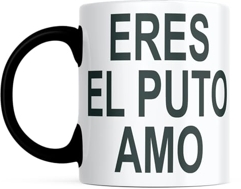 LINFORMAL - Taza de Cerámica 350ml - Ideal para el Desayuno y Tomar Café - Tazas Originales para Regalar - Humor Sarcástico - Apta para Microondas y Lavavajillas - Eres El Put@ Amo