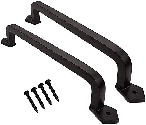 LONTAN 2 maniglie per porte scorrevoli, colore nero, 203 mm, distanza tra i fori, colore nero, maniglie in ferro battuto, per mobili, porta del balcone, esterno nero, maniglie per cancello da giardino