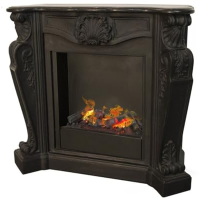 Casa Padrino Luxus Jugendstil Kamin Schwarz mit Wasserdampf Kamineinsatz 118 x 43 x H. 111 cm - Luxus Elektrokamin mit Dampffunktion