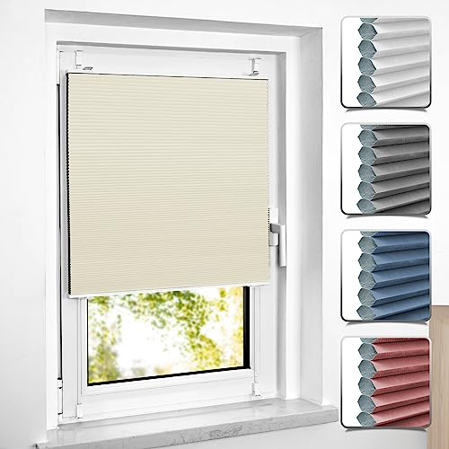 Verdunklungsplissee Wabenplissee ohne Bohren Weiß-beige 70x130cm(BxH) Thermo Plissee ohne Bohren Verdunkelung Zweifarbig 100% Blickdicht Sonnenschutz & Schallschutz Plisseerollo Klemmfix