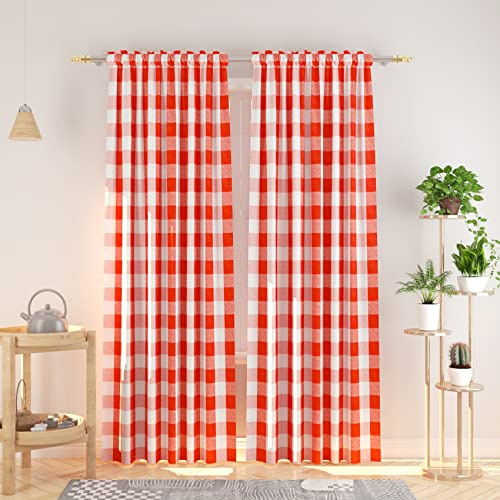 Natus Weaver, Baumwollvorhänge, kariert, Büffelkaro, 241,3 cm lang, Wohnzimmer, Vorhänge, Küche, Schlafzimmer, Fensterbehandlungsset, 2 Paneele, Stangentasche, Rot und Weiß