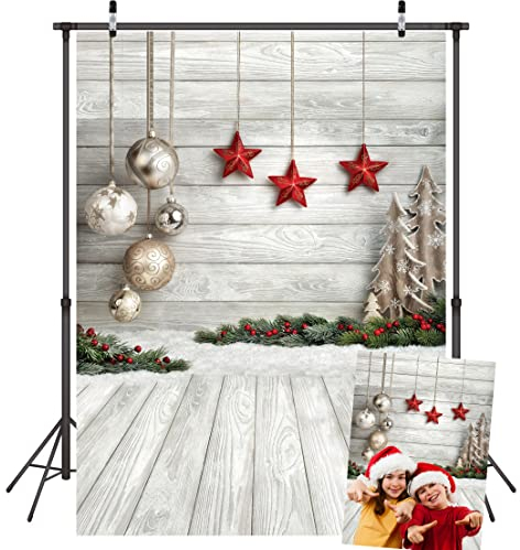 LYWYGG 5x7FT Weihnachten Fotografie Hintergrund Weiß Holzbrett Hintergrund Sterne Hintergrund Kinder Fotografie Hintergrund Weihnachtsdekoration CP-283