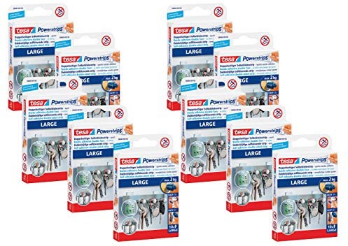 tesa Powerstrips Large - Doppelseitige Klebestreifen zur Montage von Gegenständen auf glatten Oberflächen (10 Packungen)