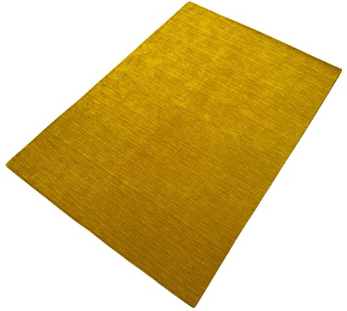 WAWA TEPPICH Handgewebter Wollteppich Gold 200 x 300 cm | Handgefertigter Designteppich aus Wolle für vielseitige Wohnbereiche