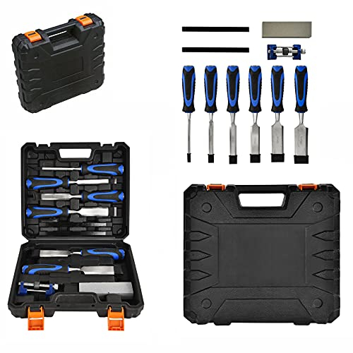 10 Pieces Wood Chisel Set Woodworking Carving Heavy Duty Carpenters Tools with Metal Striking Cap Set, Wood Carving Chisel Set for Wood Craft DIY Woodworking