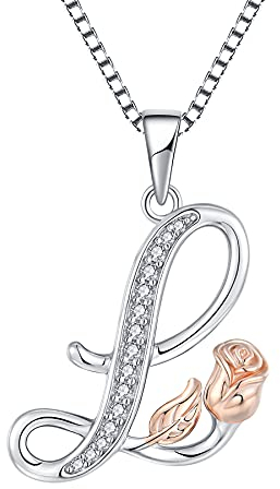 starchenie Alphabet Rose Halskette Buchstabe L Halskette Zirkonia Anhänger 925 Sterling Silber Halskette für Damen