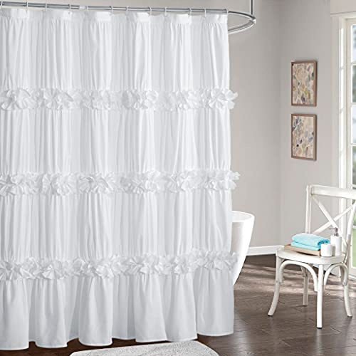 Homechoice Decor Victorian Ruffle Shower Curtain, 72 W x 72 H, White