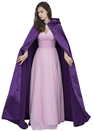 LuckyMjmy Vestito da cerimonia nuziale delle donne del poncho del raso di inverno del capo nuziale del mantello con cappuccio, Viola, XL