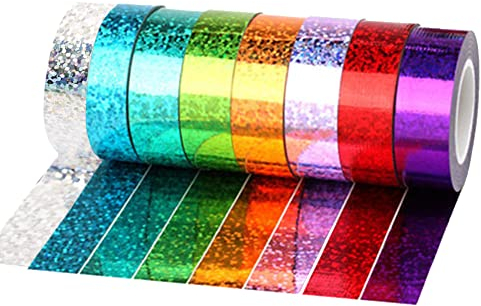 Nastro adesivo decorativo olografico glitterato washi, nastro adesivo per mascheratura, nastro adesivo per mascheratura, nastro adesivo fai da te, 15 mm x 5 m, per fai da te, artigianato e regalo