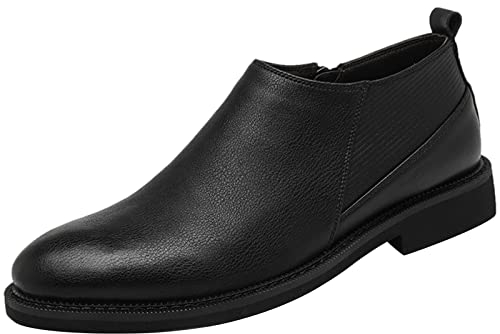ANUFER Uomini Inteligente Vera Pelle Scarpe da Sera Cerniera Laterale Vintage Basso Stivali Nero SN070377 EU42