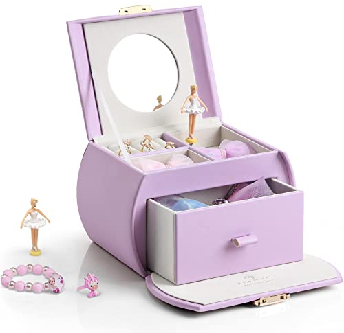 Vlando Musik-Schmuckschatulle mit drehender Ballerina, abschließbares Schmucketui mit Einhorn-Aufkleber für Kinder, Armband, Ring, Halskette, Ostergeschenke für Kinder (lila)