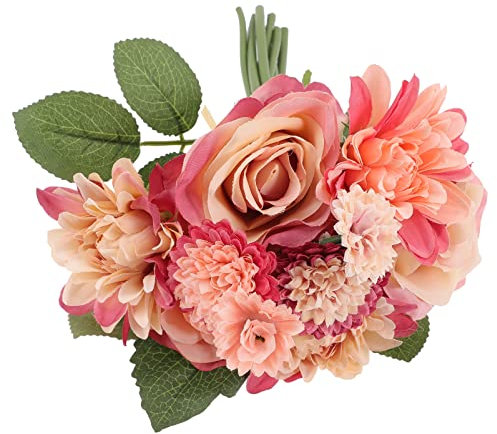 Abaodam 1 Bund Künstlicher Blumenstrauß Rose Baumwollblumen Arrangements Aus Künstlichen Blumen Gefälschte Blumenstiele Seidenpflanzen Rosa Mittelstücke Kleine Pflanze Dahlie Plastik