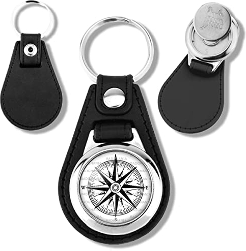 Badgmania Porte Clés Cuir Vegan Jeton de Caddie Compas Boussole 1 - Symbole Marin - Idée Cadeau