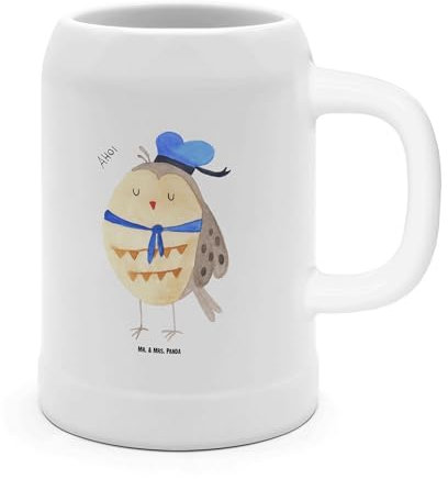Mr. & Mrs. Panda Bierkrug Eule Matrose - Geschenk, 0, 5 l, 500ml, Bierkrug Steingut, Owl, Freundin, Kapitän, Steinkrüge, Eule Deko, Bierkrüge