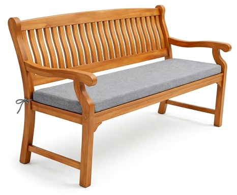 POKAR Bankauflage 150x40 cm | Bankkissen mit abnehmbarem Bezug und Bändern | Sitzauflage für Gartenbank, Sitzbank, Schaukel | Sitzpolster für Indoor und Outdoor | Oeko-TEX | Made in EU | Grau