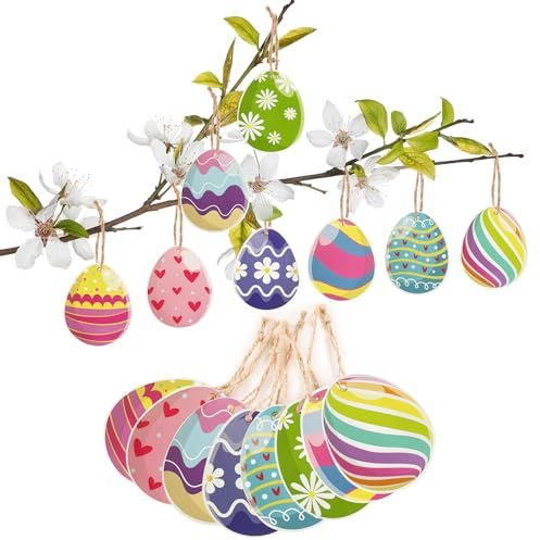AhfuLife 32PCS Suspendre Oeufs de Pâques en Papier, Pendentif Oeuf De Pâques Coloré Ornement avec Cordon, Œuf en papier Pour Décor Plafond Pâques Arbre Decoration Garçons Filles Enfants Pâques Cadeaux