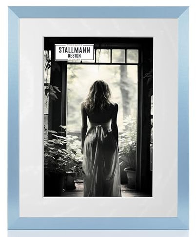 Stallmann Design Bilderrahmen mit Passepartout 50x60 cm (Bild 40x50) | Farbe: Blau | 30 mm starke Rahmenleiste