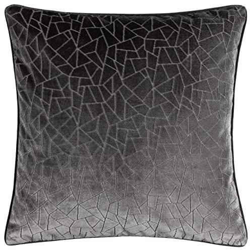 furn. Hoem Malans Cut Velvet Piped Cushion – Luxury Velvet Textured Design Soft Plain Reverse Feather Filled (Stargazer Grey – 45 x 45 cm)