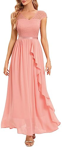 Gardenwed Robe de Cocktail Femme Longue pour Mariage Invité Bal Promo Robe Demoiselle d'honneur Pin up en Mousseline Col V Blush 2XL