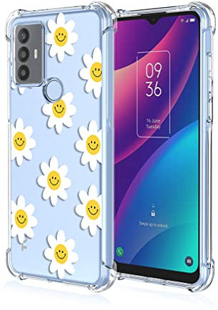 SEAHAI Case for TCL 30 SE/TCL 305 / TCL 306, Ultra Thin Soft Silicone Clear Back TPU Bumper Shockproof Cover Fashion Flowers Graphic Colorful Skin Slim Case - Smiley flower