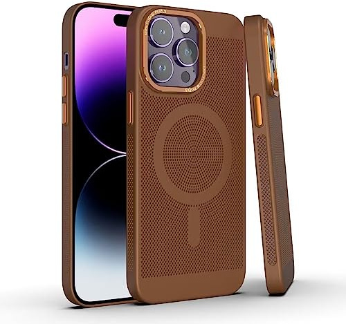 Luoiwei Case for iPhone 13 Hülle, Compatible with Magsafe, Magnetic Cooling Heat Dissipation Mesh Phone Case, Hard PC Back Detachable Metal Buttons,Slim Fit Anti-Fingerprint Cover,Braun