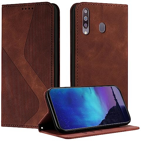 Fatcatparadise Kompatibel mit Samsung Galaxy A20S Hülle, Handyhülle für Samsung A20S, PU Leder Flip Klappbare Wallet Magnet Case Handytasche Klapphülle Schutzhülle für Samsung A20S Hülle (Braun)