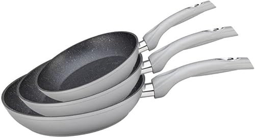 Generisch Pfannenset 3 teilig 20/24/28 cm Keramikpfanne Induktion Antihaft Pfanne Keramikbeschichtung mit echten Steinpartikeln, Bratpfanne PFAS-frei, Für alle Herdarten, Backofengeeignet (Schwarz)