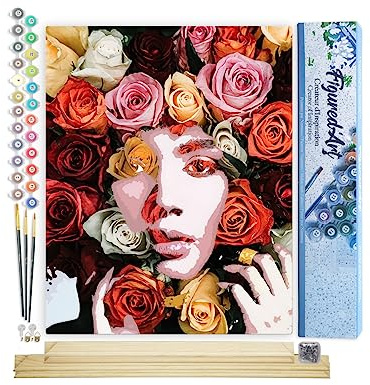 Figured'Art Pintar por Numeros Adultos Cara rosada - Manualidades pintura acrilica Kit Cuadro DIY completo - 40x50cm monta tu propio bastidor