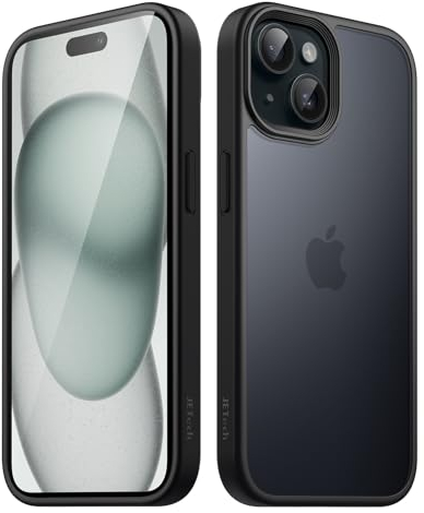 JETech Funda Mate para iPhone 15 6,1 Pulgadas, Protección contra Caídas Grado Militar Antigolpes, Carcasa Trasera Translúcida Esmerilada, Antihuellas (Negro)