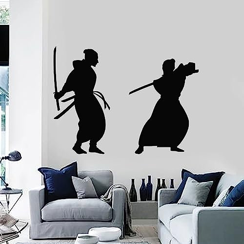 HUANYIN Militärische Wandtattoos asiatische männliche samurai kämpfen japanische stil fenster vinyl aufkleber teen schlafzimmer interieur dekorative kunst, 42x31cm