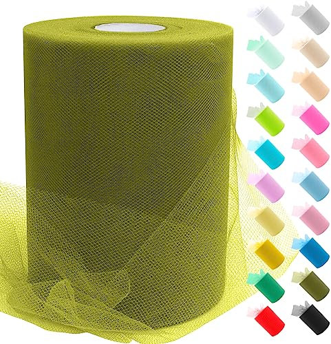 Uiopa Tulle Olive Verte, 15cm x 91,4m Rouleau de Tulle en Polyester Maille Tissu pour Tutu Jupe, Deco Mariage/Fête, Deco Chaise Mariage, Noeud Cadeau, Artisanat DIY