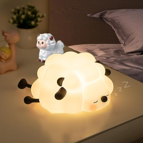 ZVO Night Light Kids, LED Sheep Baby Bedside Lamp with 3 Light Levels, Cute Silicone Rechargeable Night Lamp with Touch Sensor for Children's Room Bedroom Lights Baby Room Decor Birthday Gift