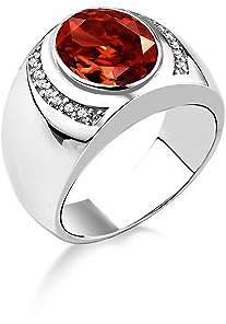 BySilverStone Jewelry Großer Silberring Mit Rotem Rubin Und Zirkonia Für Herren, Einzigartiger Eleganter Herrenring Mit Rubinstein, Breiter Bandring, Silberne Herrenringe Mit Rubinstein