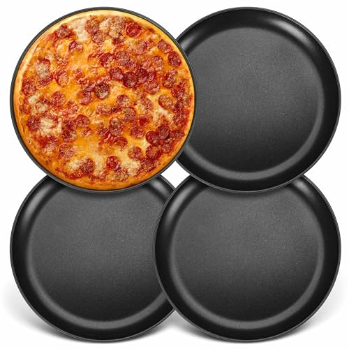 Herogo Pizzablech 4er Set, ∅ 26 cm Edelstahl pizzaform mit Antihaftbeschichtung, Schwarz Rund Backblech Ofenblech für Backen & Servieren, Gesund & Langlebig, Gleichmäßige Hitze & Leichte Reinigung