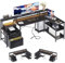 ODK Bureau d’Angle en L avec Rangement et Tiroirs, 172.5×100cm Grand Bureau Gaming Réversible avec LED, Prise de USB et Prises Courant, Table Informatique pour Chambre ou Coin Travail, Noir