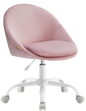SONGMICS Homeoffice Stuhl, Schminkstuhl aus Samt, Schreibtischstuhl, Schaumstoffpolsterung, höhenverstellbar, für Arbeitszimmer, Schlafzimmer, pastellrosa OBG020R02