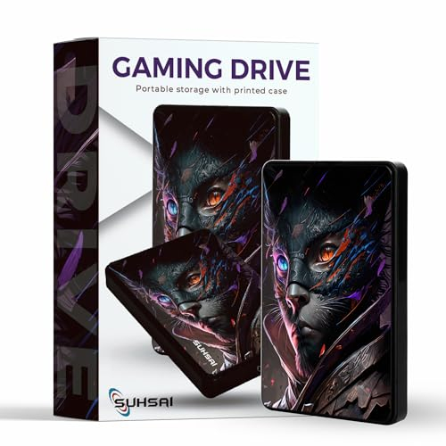 SUHSAI Disque Dur Externe imprimé 500 Go Disque Dur de Jeu Portable Disque Dur de Sauvegarde USB 3.0 Lecteur de Stockage de données Compatible avec Mac Desktop PC PS4 PS5 Xbox One - Ninja Cat Print