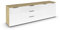 Rauch Möbel Flipp, Sideboard, TV-Schrank, Kommode mit Stauraum, Eiche Artisan/Glasfront Weiß, Holz, 3-türig, Glastüren, 3 Schubladen, Griffe chrom, 199x61x42cm