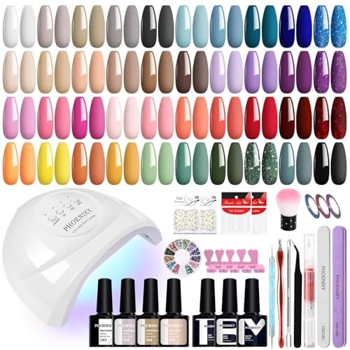 Phoenixy 40 Couleurs Kit Vernis Semi Permanent avec 48W Lampe U V/LED Kit Ongle Gel U V Complet avec Base et Top Coat Vernis Semi Permanent pour Débutant DIY Nail Art