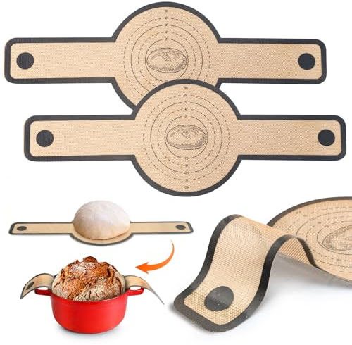 Silikon-Brotschlinge für Dutch Oven 2.0, 2 Stück, antihaftbeschichtet und leicht zu reinigen, wiederverwendbar, Silikon-Brotbackmatte mit langen Griffen, einfach zu übertragen Sauerteigbrot