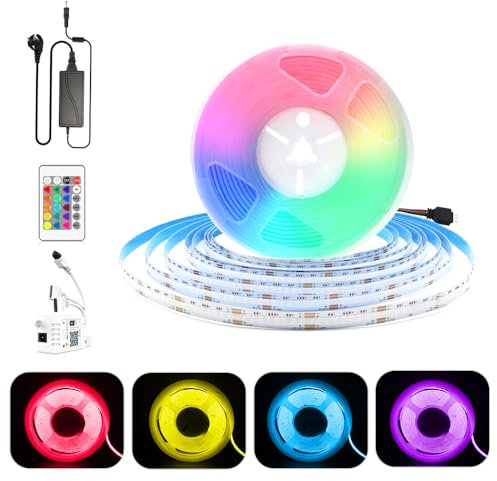 Lam(MS)pen 24V 10M WiFi COB Led RGB LED Streifen, COB Led Strip RGB Dimmbar mit Fernbedienung und Netzteil, Led Lichtleiste, 576LEDs/M, APP Steuerbar, Kompatibel mit Alexa Google Home