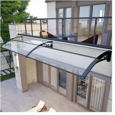 Front Door Canopy with Large Sink Window Rain Shelter Cover with Polycarbonate Board and Aluminium Frame Curved Window Door Canopy ZHZHXR(Size:1.5x3m/4.92x9.84ft)
