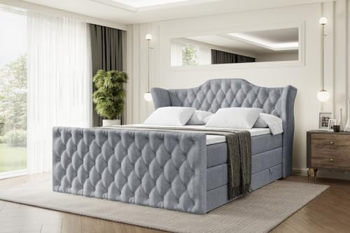 ALTDECOR Boxbett H3 H4 Matratze Vila-Z King - 180x200 - Grau | Lattenrost, Topper, Boxspringbett mit Bettkasten, Bett mit Stauraum, Doppelbett, Polsterbett