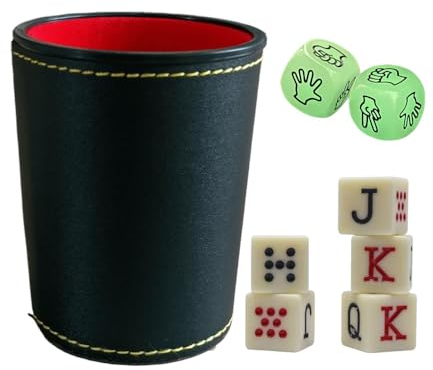 Juego Completo de 12 Dados con Cubilete – 5 Dados de Póker, 5 Dados Numéricos y 2 Dados Piedra, Papel o Tijeras – Incluye QR con Instrucciones para Diversión Instantánea
